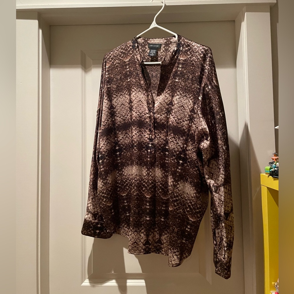 Lord & Taylor Snake Satin Long Sleeved Blouse Shirt
